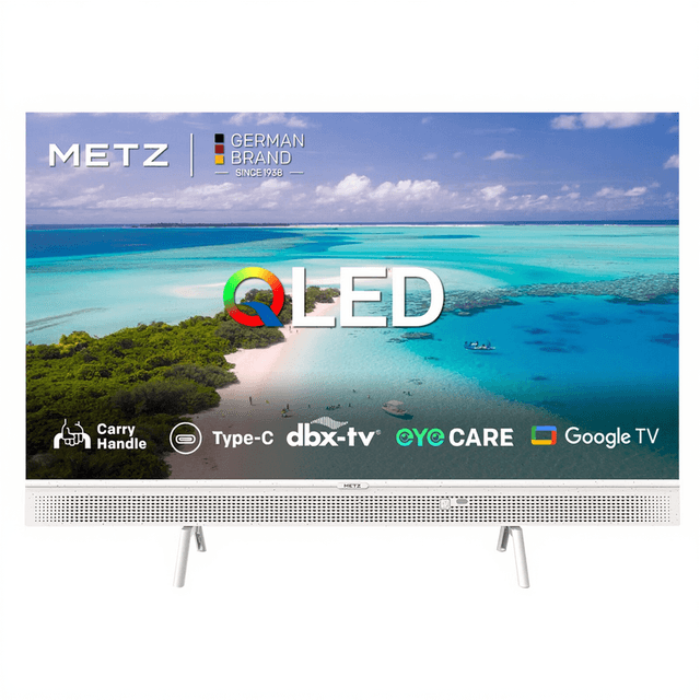 METZ Lifestyle draagbare TV 32 inch HD Smart TV QLED+, 32MQE7100Z, Power-C (compatibel met powerbank), HDR10, dbx-TV, Dolby Audio, Chromecast, spraakbediening, tuner DVB-T/T2/C/S/S2 (Energy Efficiency E)