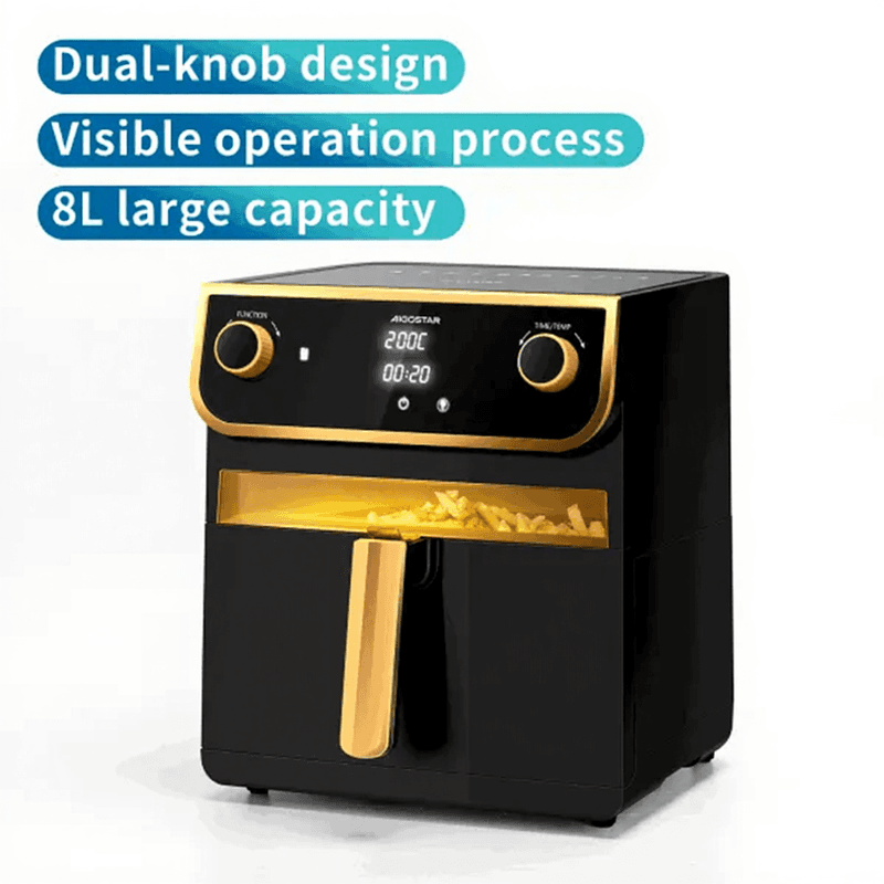 Aigostar 8 L airfryer LED display met kijkvenster, 11 vooraf ingestelde menu's, anti-aanbaklaag, dubbele knop + elektronische touchscreenbediening 1700 W — afbeelding 1