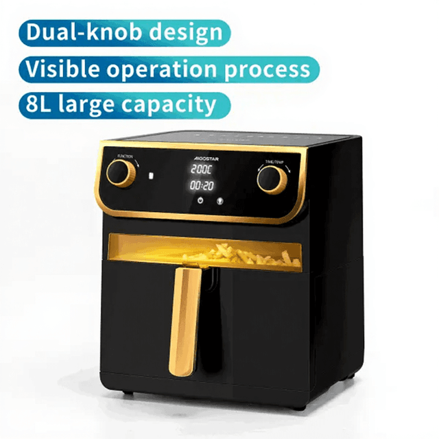 Aigostar 8 L airfryer LED display met kijkvenster, 11 vooraf ingestelde menu's, anti-aanbaklaag, dubbele knop + elektronische touchscreenbediening 1700 W