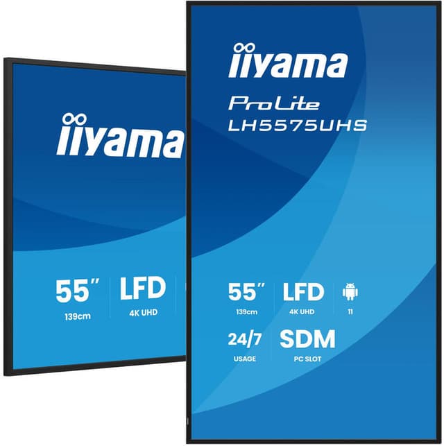 iiyama LH5575UHS-B2AG 138,7 cm 4K UHD professioneel digitaal signage display met Android OS, FailOver en Intel SDM-slot, 24/7, 500 cd/m², zwart