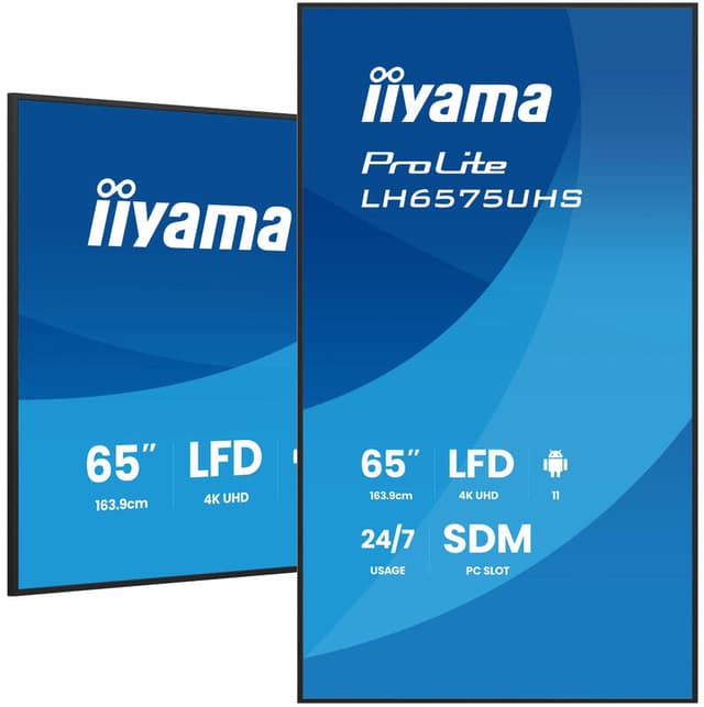 iiyama LH6575UHS-B2AG professioneel digitaal beeldscherm, 163,8 cm, 4K UHD, LCD, 500 cd/m², wifi, met Android 11, FailOver en Intel SDM slot, 24/7, zwart