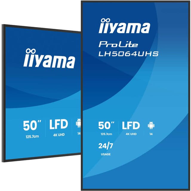 iiyama LH5064UHS-B1AG 4K UHD professioneel digital signage display, 127 cm, met geavanceerde bediening en connectiviteit, wifi, 500 cd/m², Android en 24/7 werking, zwart