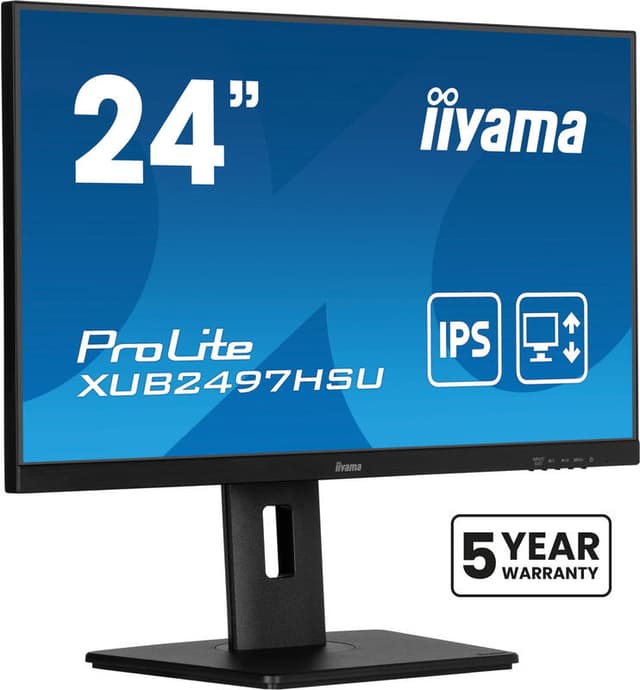 Iiyama XUB2497HSU-B2 monitor, 60,5 cm, IPS-paneel, in hoogte verstelbare standaard, 100Hz verversingssnelheid, Full HD LED, zwart