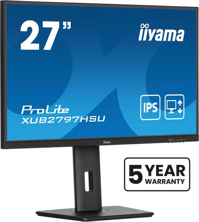 iiyama ProLite XUB2797HSU-B2 27 inch IPS-monitor met 1 ms MPRT, 100 Hz verversingssnelheid, USB-hub en in hoogte verstelbare standaard, zwart