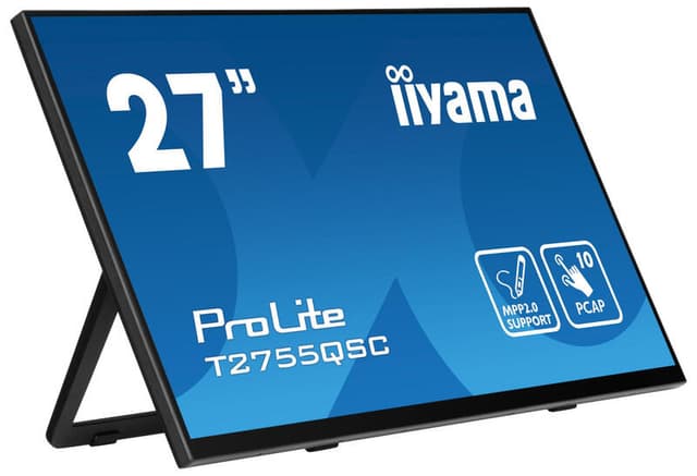 iiyama ProLite T2755QSC-B1 monitor 68,6 cm, 2560 x 1440 pixels Quad HD, optisch gebonden PCAP 10-punts IPS-touchscreen met randloos glas, actieve stylusondersteuning (MPP 2.0), anti-vingerafdrukcoating en flexibele standaard, zwart