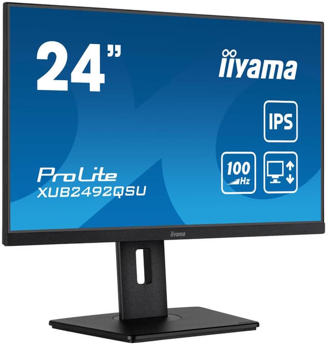 iiyama ProLite XUB2492QSU-B1 computermonitor met IPS-paneel, USB-hub, 100Hz verversingssnelheid en in hoogte verstelbare standaard, 60,5 cm, 2560 x 1440 resolutie, LED, zwart