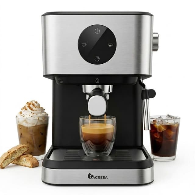 IAGREEA espressomachine met 20 bar, espresso met melkopschuimer en stoom, koffiemaker met 50 oz watertank, cappuccino- en lattemachine voor thuis, roestvrij staal, mokverwarmer