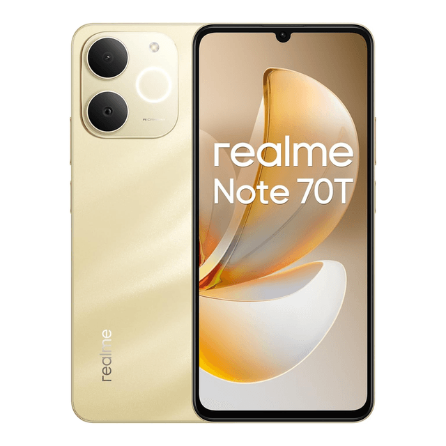 realme Note 70T Goud Smartphones 6,74 inch Scherm met een Unisoc T7250 Octa-Core Chip en een Groot 6,75 inch 90 Hz Eye Comfort Display (4 GB + 128 GB)
