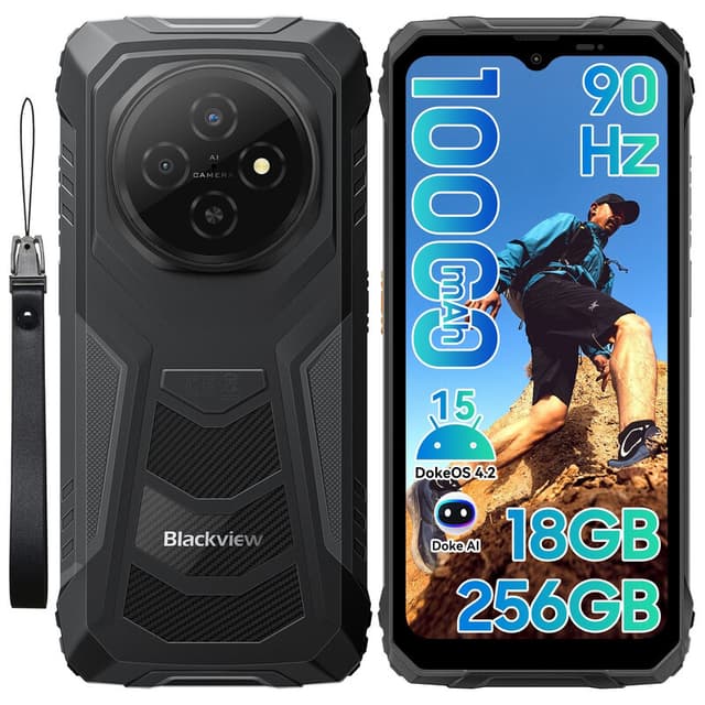 Blackview FORT 1 Ontgrendelde Robuuste Smartphone, Android 15 4G LTE Telefoon, 18 GB RAM (6 GB + 12 GB Uitbreiding) + 256 GB ROM, 6,56" 90 Hz HD+ Display, 10000 mAh Batterij, 13 MP Achtercamera, NFC, Dual SIM, |Duurzame Outdoor Mobiele Telefoon, 2 Jaar Ga