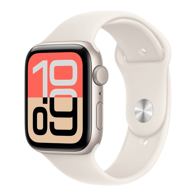 Apple Watch SE 3 GPS 44 mm Starlight aluminium kast met Starlight sportband - S/M