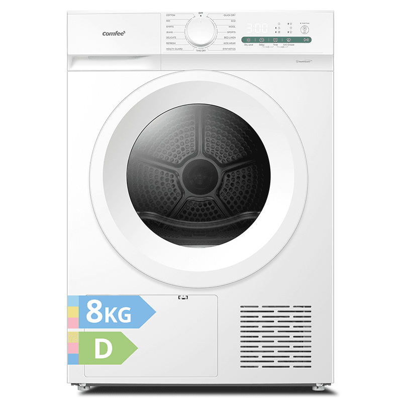 Comfee by Midea' CD08EHP05W-HR warmtepompdroger, 8 kg, energieklasse D met warmtepomptechnologie, UV-licht voor hygiënische zuiverheid, opfrissen, LED-display, sneldrogend, wit — afbeelding 1