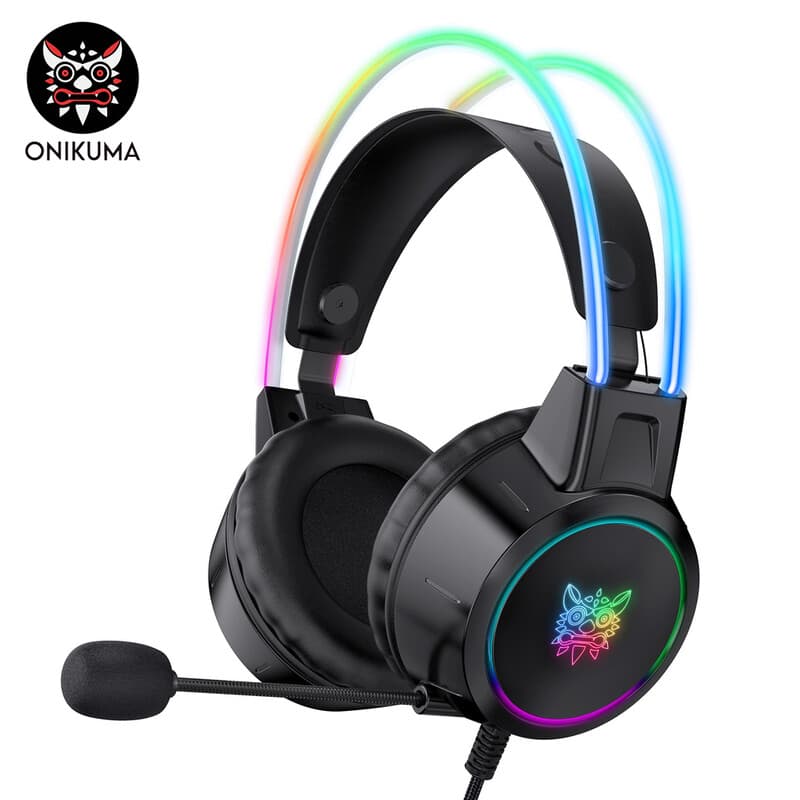 ONIKUMA X15PRO-zwart bedrade gamingkoptelefoon met RGB-verlichting met coole lichteffecten — afbeelding 1