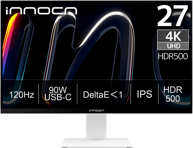 INNOCN CB27U1 27 inch 4K UHD monitor, 3840×2160 IPS, 120 Hz, HDR500, FreeSync, PIP & PBP split screen, USB-C 90 W PD, HDMI DP-poorten, in hoogte verstelbaar, wit, laptopkleur Apple thuis kantoor
