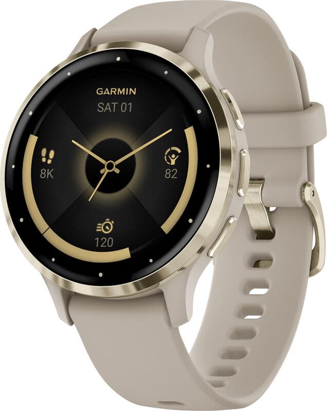 GARMIN Venu 3S - 41 mm Smartwatch - Frans grijs - Beige siliconen band