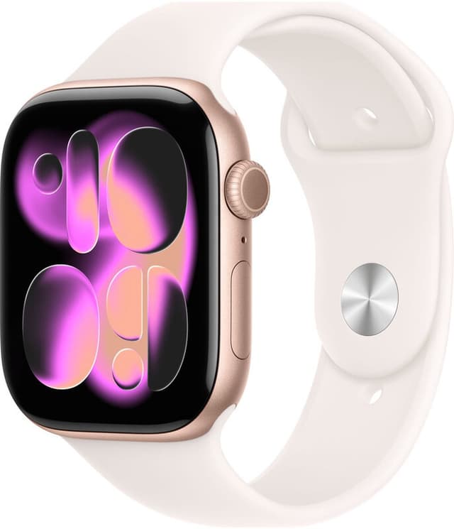 Apple Watch Series 11 GPS 46 mm roségoud aluminium kast met lichtroze sportband - S/M