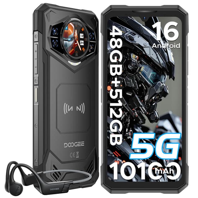 DOOGEE S200X-V 5G Robuuste Smartphone, 12 GB RAM + 512 GB, 10100 mAh Batterij, 100 MP Camera, 1,32" AMOLED Achterkant Display, Zwart