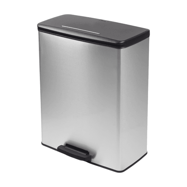 Curver Decobin afvalbak - 65 liter - rechthoekig - zilver metaallook - premium opbergoplossing, duurzaam kunststof, moderne huiselijke organisatie