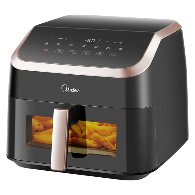 Midea airfryer met kijkvenster, 8,5 L, 8-in-1, Heatexpress rapid air-technologie, geen olie nodig, max crisp, antiaanbak, flexibele verwarming met +1 minuut-knop, vaatwasmachinebestendig