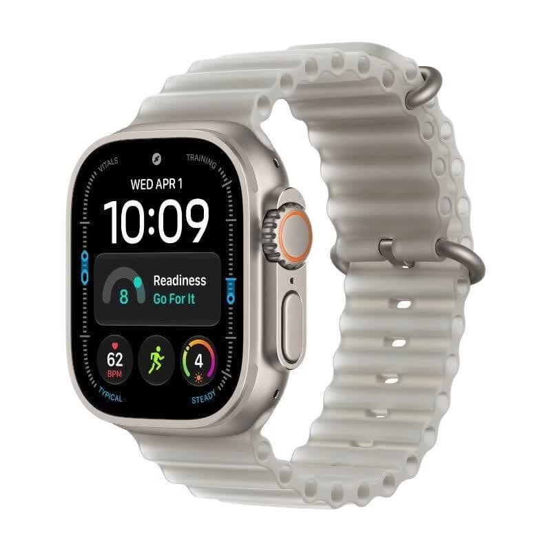 Apple Watch Ultra 4 - GPS + Cellular - 49 mm - titanium kast met doorschijnend grijs Ocean-bandje — afbeelding 1