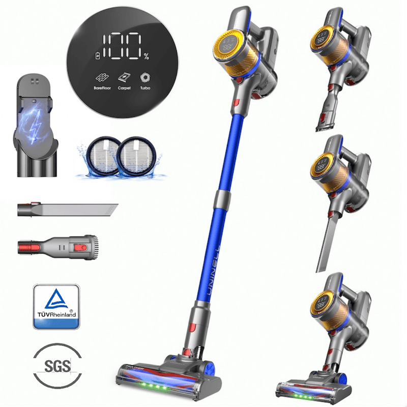 UNINELL HOME UV1 Draadloze stofzuiger, 45000 Pa / 450 W stofzuigers voor thuis met 60 min lopentijd, lichtgewicht anti-klit steelstofzuiger, opladen aan de muur, draadloze stofzuiger met opzetstukken voor dierenhaar. — afbeelding 1
