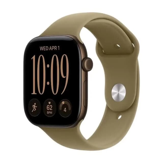 Apple Watch Series 12 GPS 46 mm Donker Brons Aluminium Kast met Olijfgroene Sportband - S/M