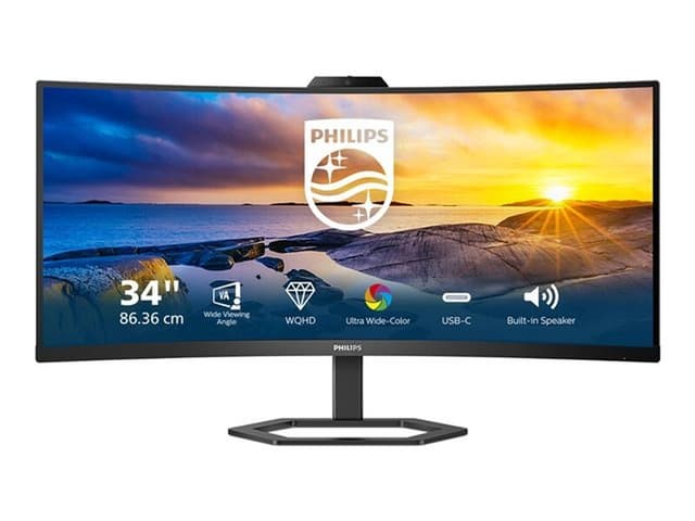 Philips 34E1C5600HE/00 LCD-monitor met Windows Hello-webcam, 3440 x 1440, 21:9, 300 cd/m², 4 ms, HDMI, USB en DisplayPort