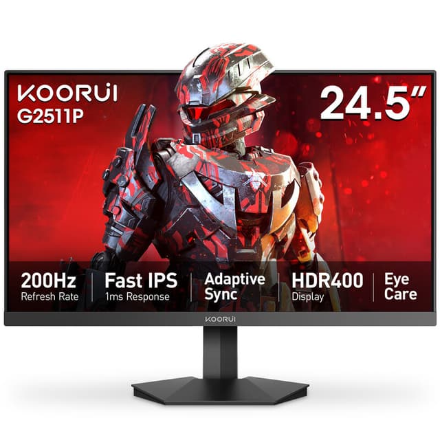 【Gaming Weekdeal】KOORUI G2511P 25-inch gamingmonitor, 200 Hz, IPS, Full HD 1080p, 1 ms, Adaptive Sync, VESA-montage, HDMI/DisplayPort, Laag blauw licht, 99% sRGB