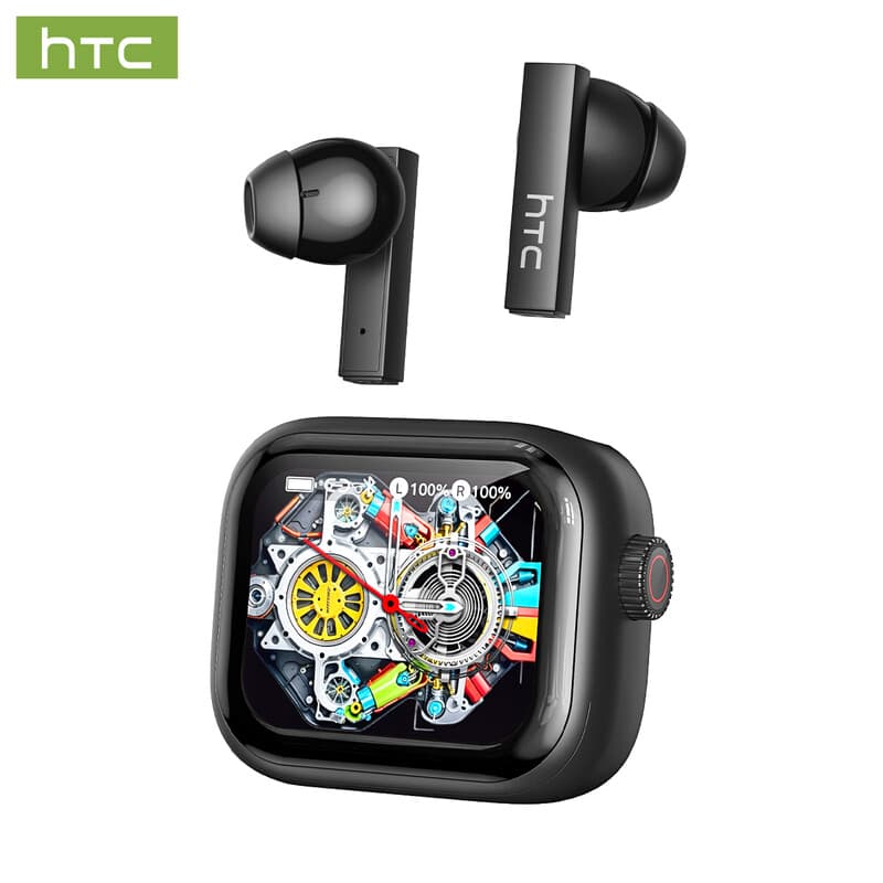 HTC NE40 AI-gestuurde in-ear oordopjes, Bluetooth 6.0, met LED-display, high-fidelity HiFi-audio, TWS True Wireless, aanraakbediening, waterbestendig, ingebouwde microfoon, geschikt voor kantoor, sport, studeren en audiogesprekken, zwart — afbeelding 1