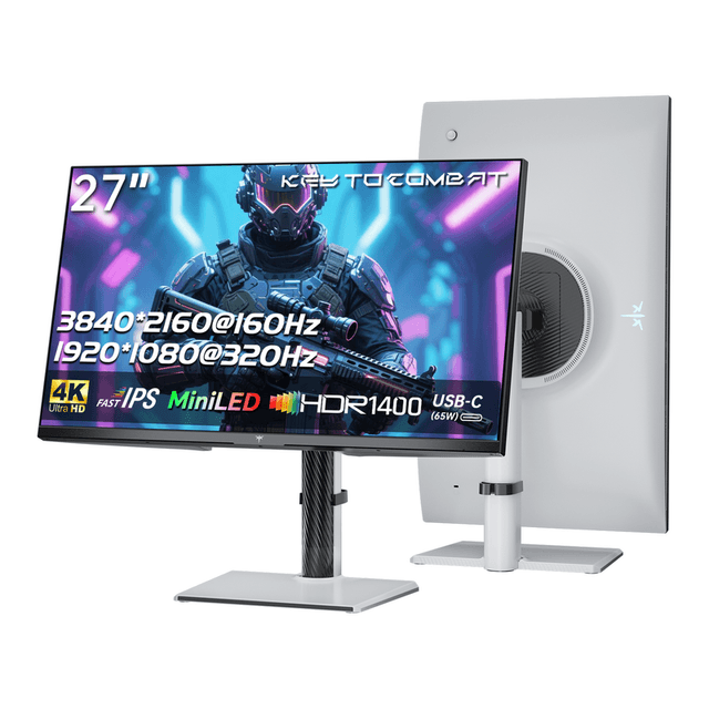 KTC 27 Zoll Mini LED Gaming Monitor, Dual Mode 4K 160Hz & FHD 320Hz, 1152 Zonen Local Dimming, HDR1400, Fast IPS, 1ms GTG, Adaptive Sync, 145% sRGB, 98% DCI-P3, KVM, USB-C 65 W, HDMI 2.1, DP 1.4, M27P6