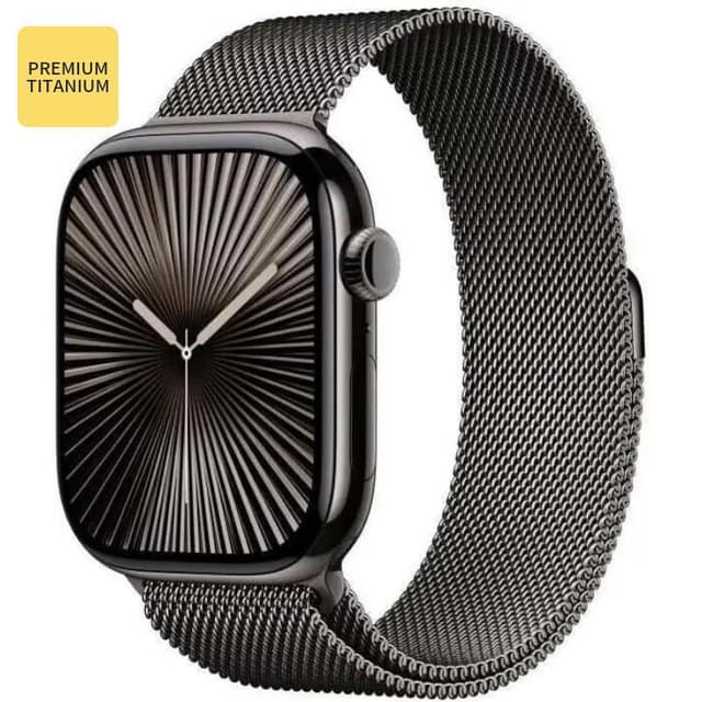 Apple Watch Series 10 GPS + Mobiel 46 mm, met leigrijze titanium kast en Milanese band - S/M