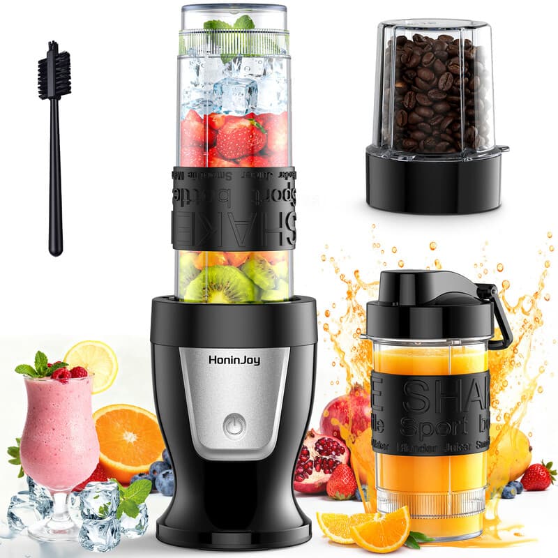 HoninJoy Smoothie Blender, 650W Personal Blender voor Shakes en Smoothies met Maalbeker & 2 BPA-vrije Draagbare Bekers (20oz+14oz), Draagbare Blender voor Saften, Smoothiemaker voor Keuken — afbeelding 1