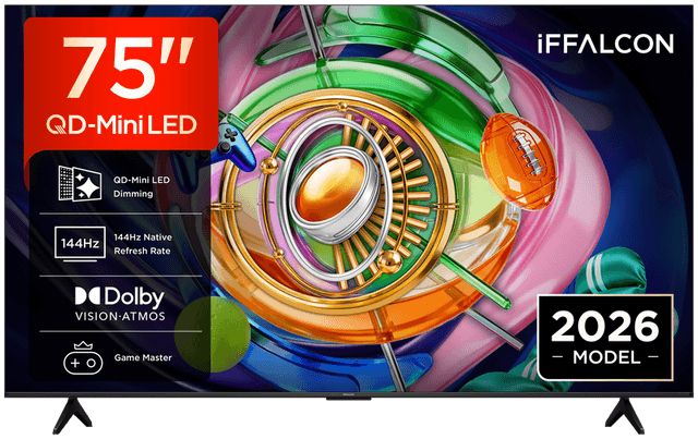 iFFALCON 75U85A 75" QD-Mini LED, 4K HDR, Google TV, Dolby Vision, HDR10+&Atmos, 144Hz VRR, FreeSync Premium, Game Master, spraakbediening, Google Assistant, Google Cast, AirPlay 2
