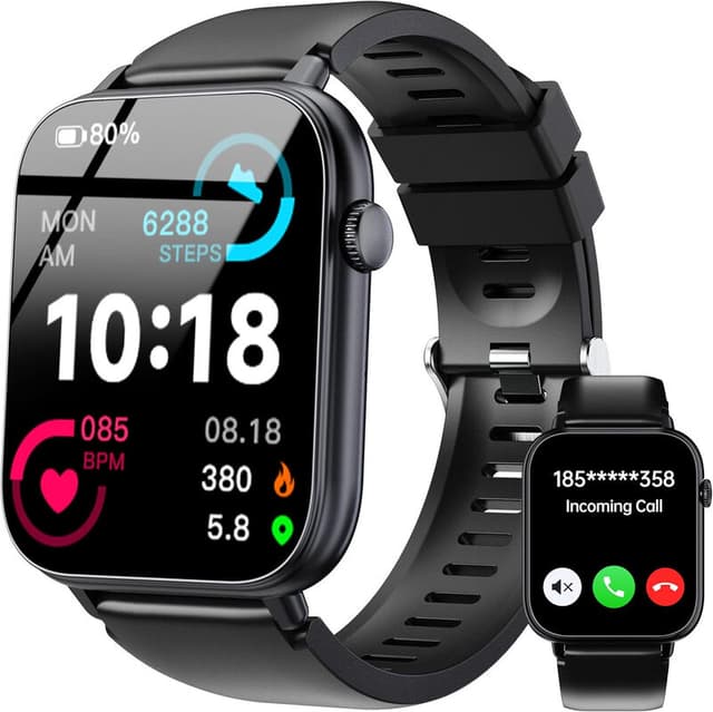 OUKITEL V3 Zwart Smartwatch-1,83" HD Heren Dames Bluetooth Bellen IP68 Waterdicht SpO2 Hartslag 100+ Sportmodi Android iOS