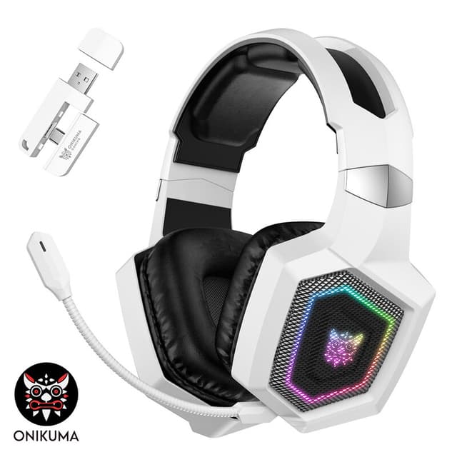 ONIKUMA GT806 Wit, Draadloze koptelefoons, Stijlvolle triple-mode gamingheadset, RGB-verlichting, Over-ear koptelefoons, Ondersteunt 2,4G/draadloos/bedraad (triple-mode), Aanbevolen voor gaming, Verjaardagscadeau/Feestdagen cadeau/Jubileumcadeau