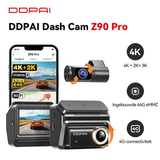 Nieuwe DDPAI Z90Pro 4K+2K Dual Dashcam Sony STARVIS 2 IMX678 HDR Auto DVR ADAS Spraakbesturing Parkeermodus WiFi Ingebouwde 64 GB eMMC-2 Kanaal