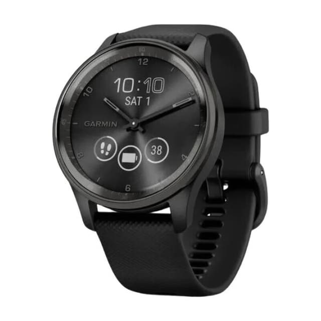 GARMIN vivomove Trend, roestvrijstalen leisteengrijze lunette, zwarte kast, siliconen band