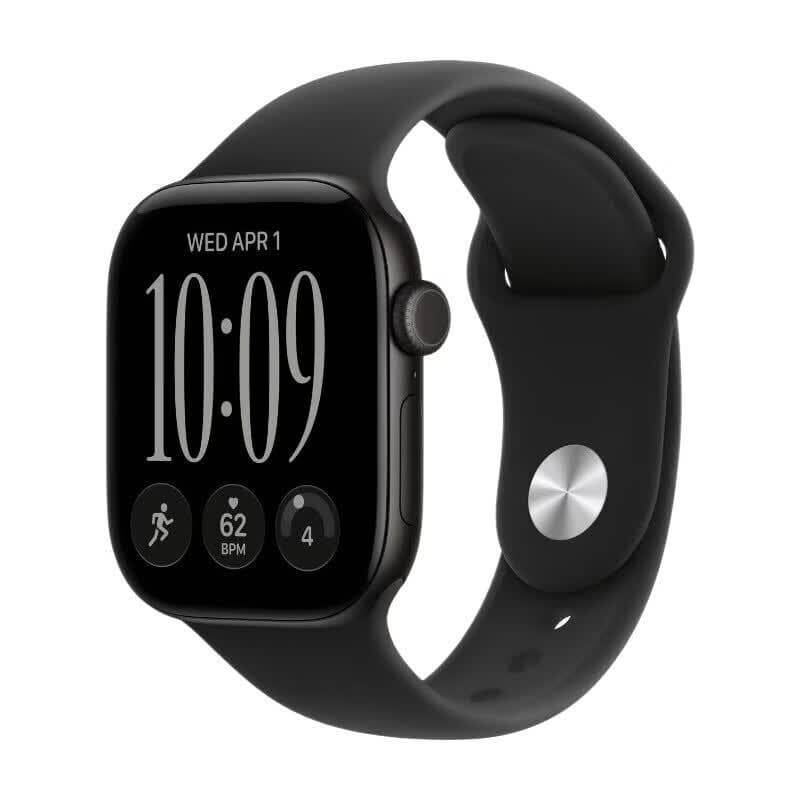 Apple Watch Series 12 GPS + Cellular 42 mm zwarte aluminium kast met zwart sportbandje - S/M — afbeelding 1