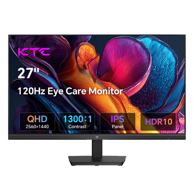 KTC 27 inch computermonitor, QHD 2K 120 Hz monitor, IPS-paneel, H27D9 | 2560 x 1440 display, Adaptive Sync, 123 % sRGB, HDR, HDMI DP, Eye-care scherm pc-monitor voor werk kantoor gaming, VESA-montage