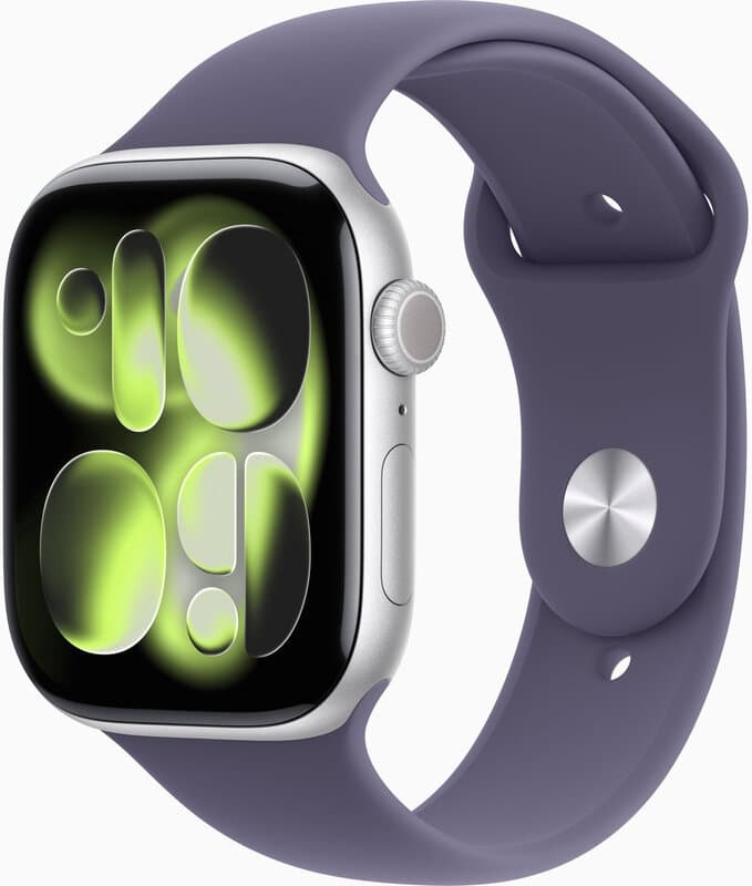 Apple Watch Series 11 GPS + mobiele connectiviteit 46 mm zilver aluminium kast met paarse mist sportband - M/L — afbeelding 1