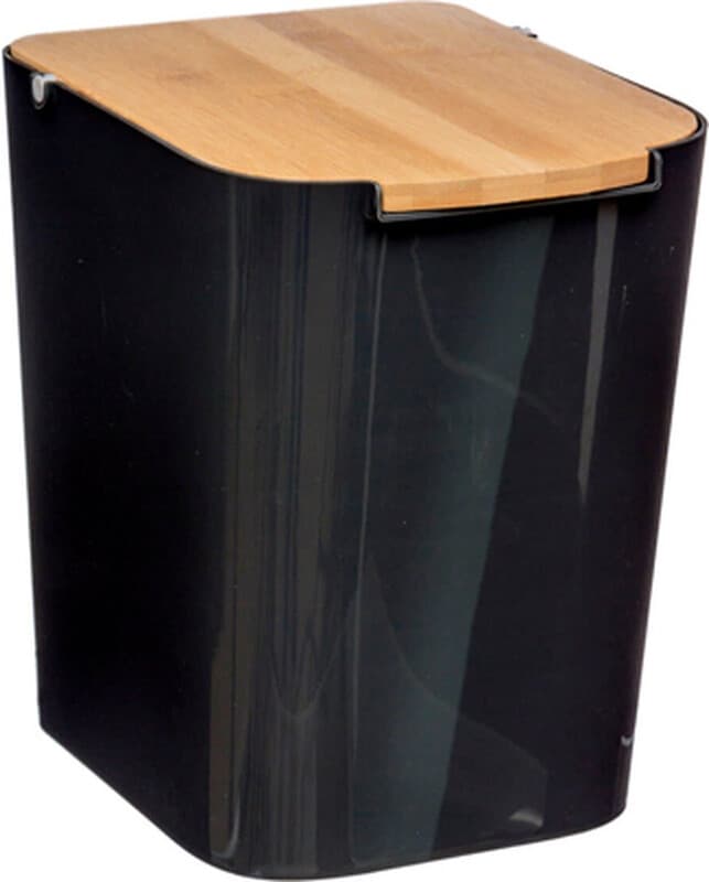 5five Natureo PP Prullenbak met bamboe deksel - Zwart, 5 L — afbeelding 1
