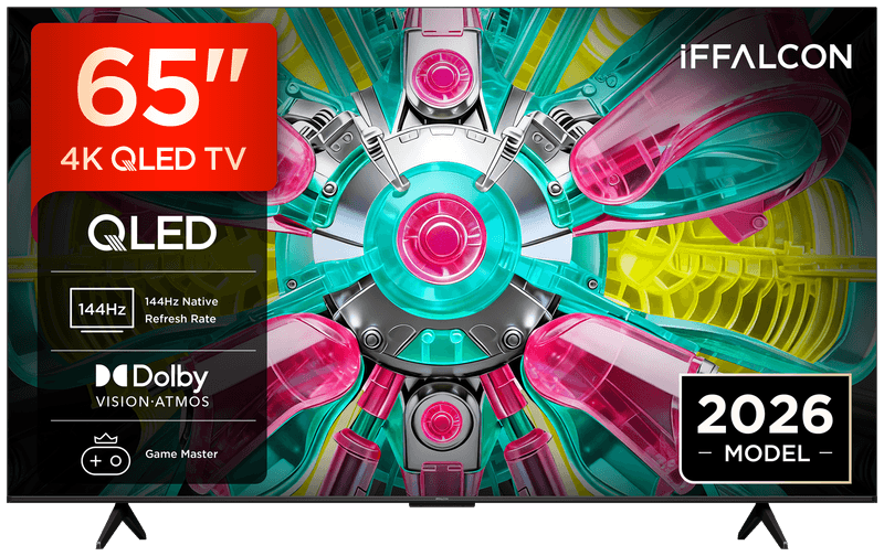 iFFALCON 65U75A 65" 4K QLED, HDR, Google TV, Dolby Vision, HDR10+ & Atmos, 144Hz VRR, FreeSync Premium, Game Master, spraakbediening, Google Assistant, Google Cast, AirPlay 2 — afbeelding 1