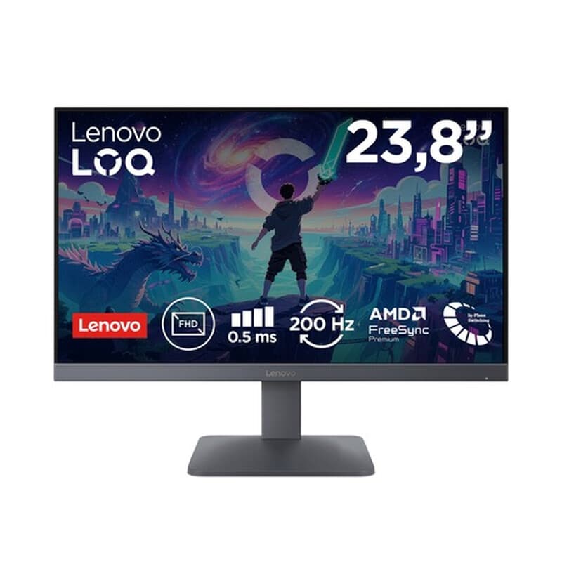 Lenovo LOQ 24-10 23,8 inch Full HD Gaming Monitor - Snelle IPS - 200 Hz - 0,5 ms MPRT - AMD FreeSync Premium - HDR10 - Maangrijs — afbeelding 1