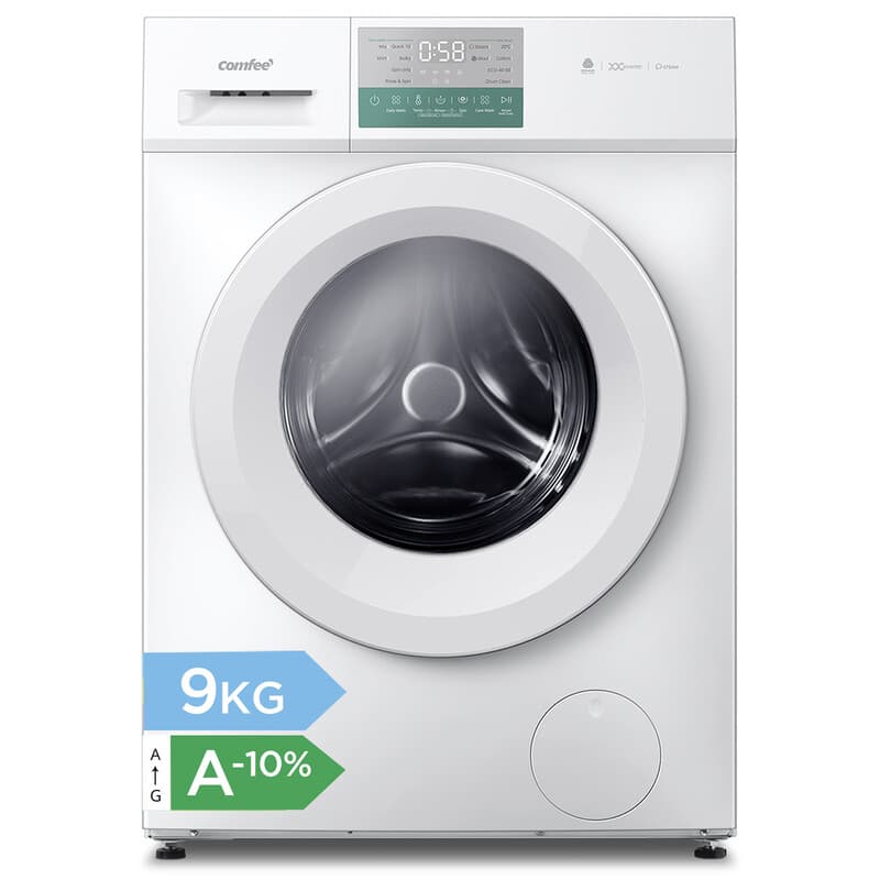 Comfee by Midea vrijstaande wasmachine, 9 kg, energieklasse A-10%, stoomverzorging, BLDC-motor, Woolmark, touchpaneel, wit - CFP03EW90W-HR — afbeelding 1