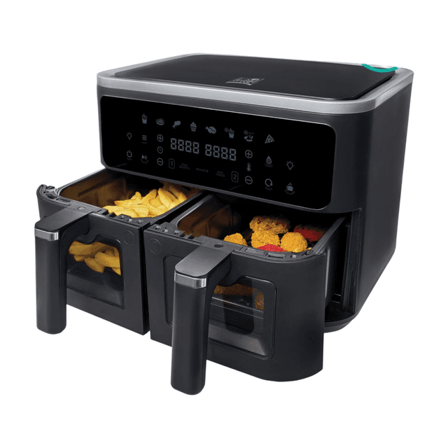 Fritel Airfryer SnackTastic® 8480 DUO - Dubbele Airfryer - 2x 4,5 L - 2x 1350 g - 2400 W - 8 Programma’s - Voor 2 tot 9 Personen - Digitaal Touchscreen - Kijkvenster - PFAS-vrij