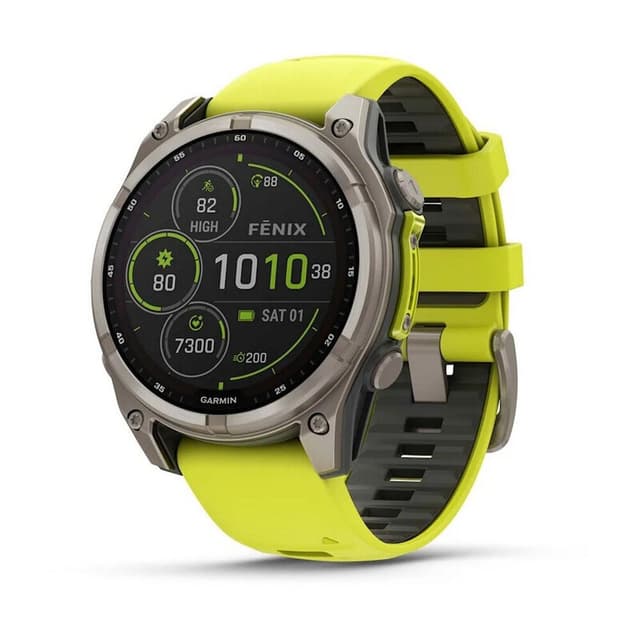 GARMIN Fenix 8 47 mm Saffier Solar Smartwatch - Gele Siliconen Band