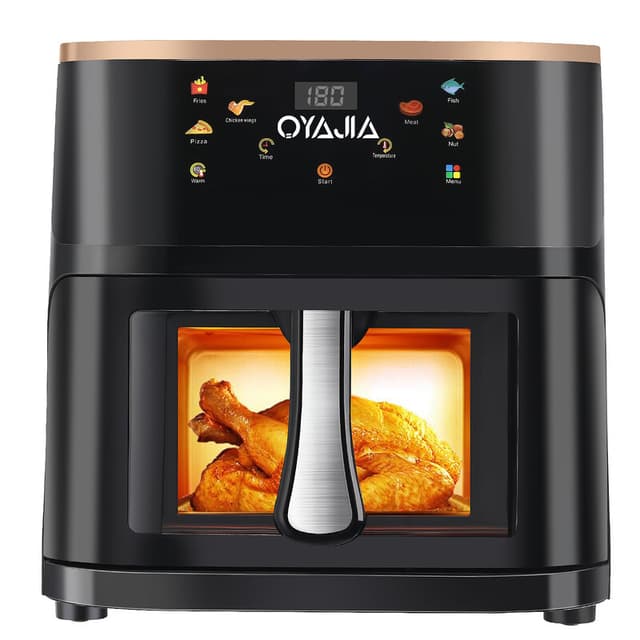 Oyajia 9L airfryer met zichtvenster, type nr. 21, familiegroot, 6-in-1 kookprogramma’s, smart-touchscreen, timerfunctie, vaatwasbestendig, gezond, olievrij en vetarm koken, zwart