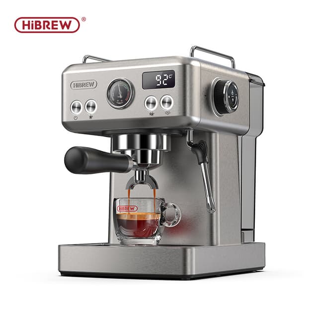 HiBREW 20 bar semi-automatische espressomachine, instelbare temperatuur, 58 mm filterdrager, koud-/warmkoffiezetapparaat, metalen behuizing, H10A