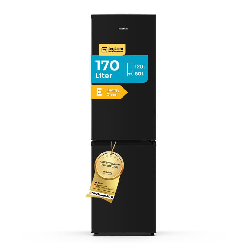 Heinrich's koel-vriescombinatie 170 liter, XXL, koelkast met vriezer, koelkastinhoud 120 L, vriesvak 50 L, stil 40 dB, grote vriesbakken, (energieklasse E, zwart) — afbeelding 1