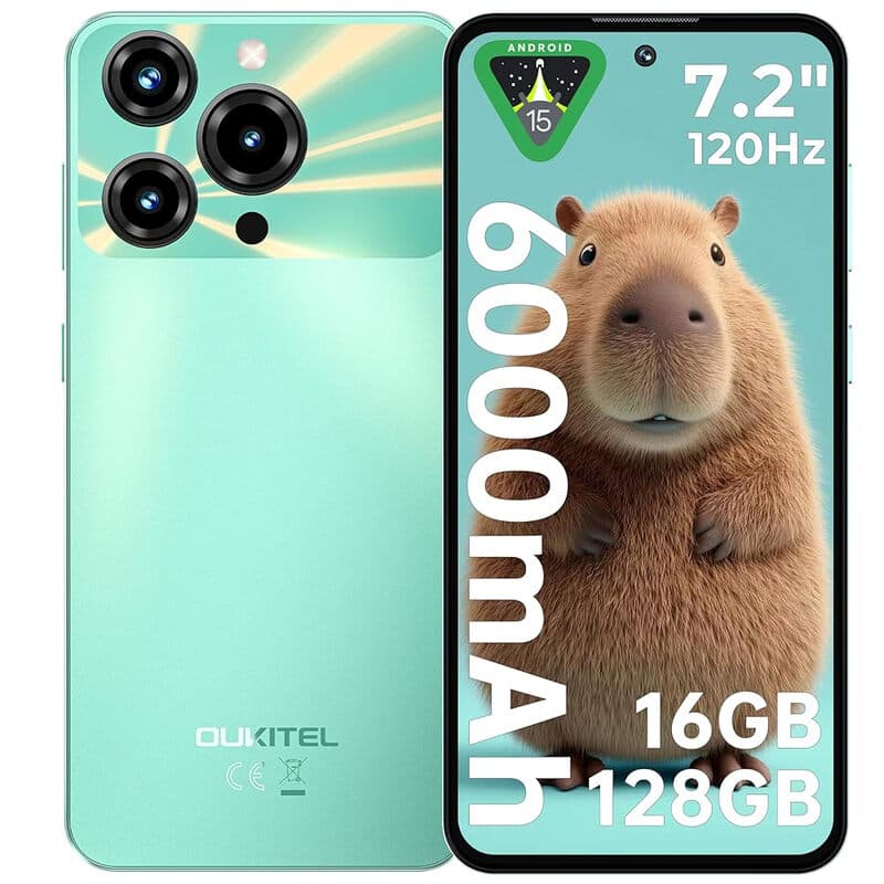 OUKITEL C69 (4+128) 7,2-inch smartphone met 6000 mAh batterij, 9,5 mm ultradunne behuizing, groen — afbeelding 1