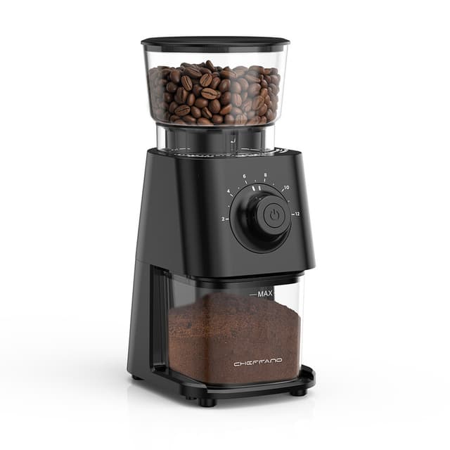 CHEFFANO BG710 elektrische koffiemolen, koffiebonenmolen met kegelvormig maalwerk, 30 maalstanden, zwart